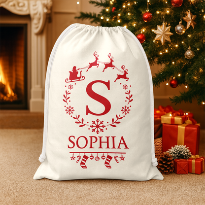 Personalized Name Santa Christmas Sacks, Christmas Holiday Gift Bag HO82 904120