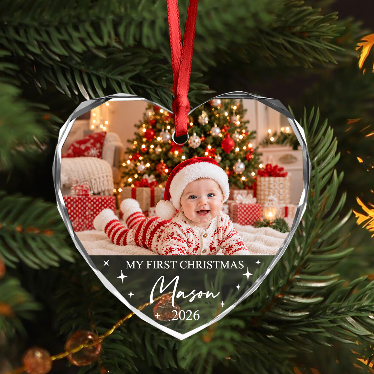 Personalized My First Christmas Heart Glass Ornament, Baby Keepsake Gift CH07 180718