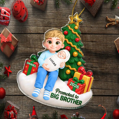 Baby First Christmas Gift For Big Brother Or Sister - Personalized Acrylic Ornament