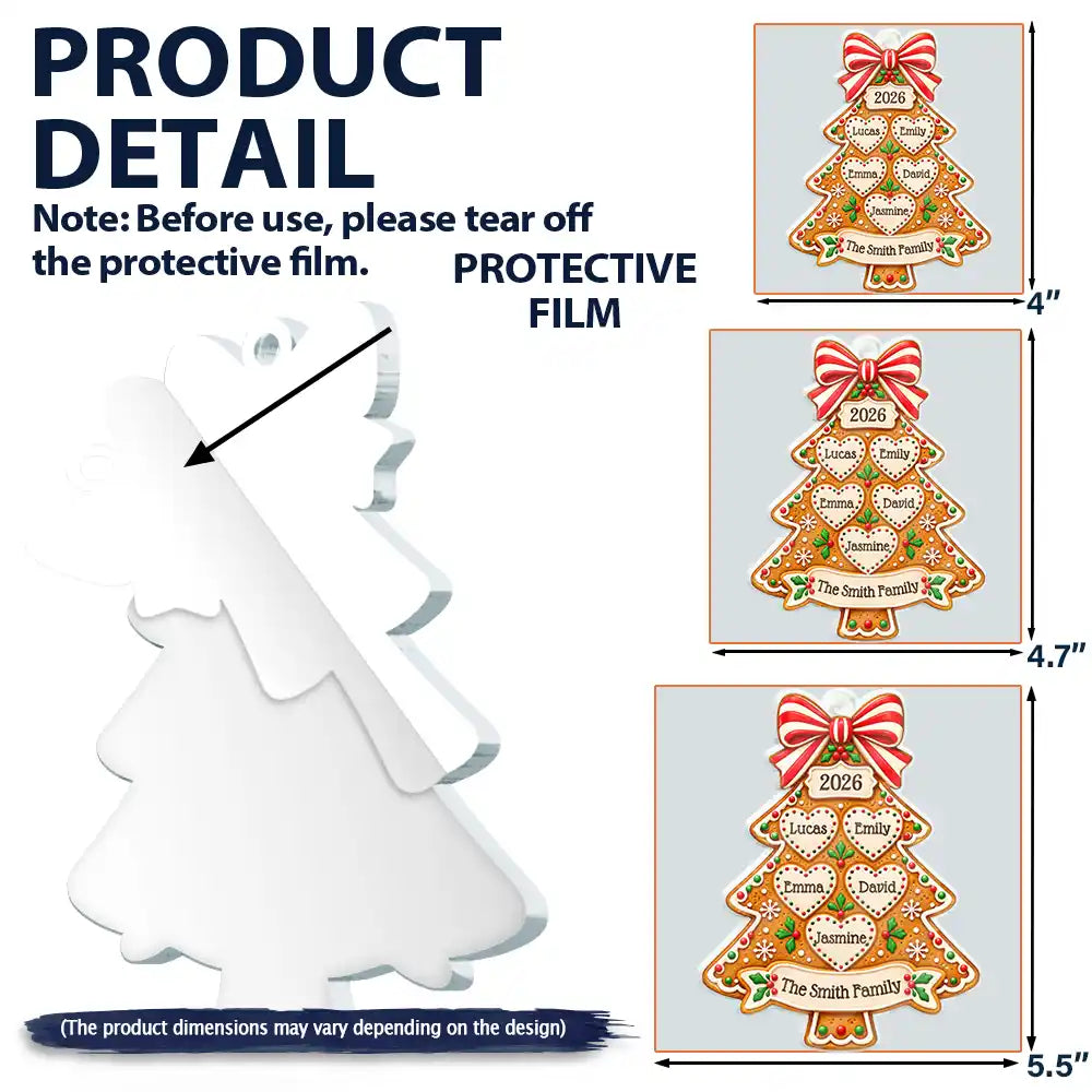 Christmas Gift For Family - Personalized Gingerbread Tree Names Acrylic Ornament