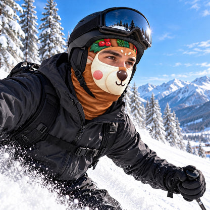 Winter Skiing Gag Gift For Friends, Family Matching Gear - Personalized 3D Realistic Christmas Funny Face Balaclava Face Mask