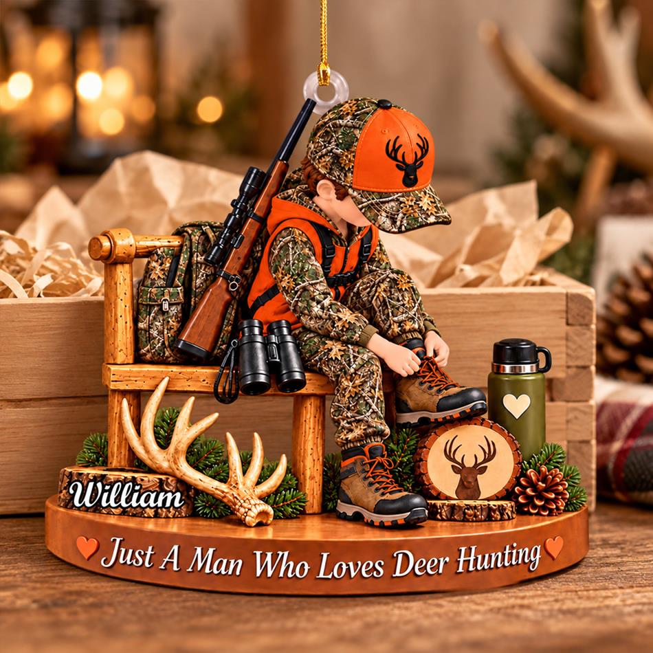 Personalized Hunting Ornament Just A Boy Who Loves Hunting Custom Name Christmas Ornament Gift for Hunter  H2511