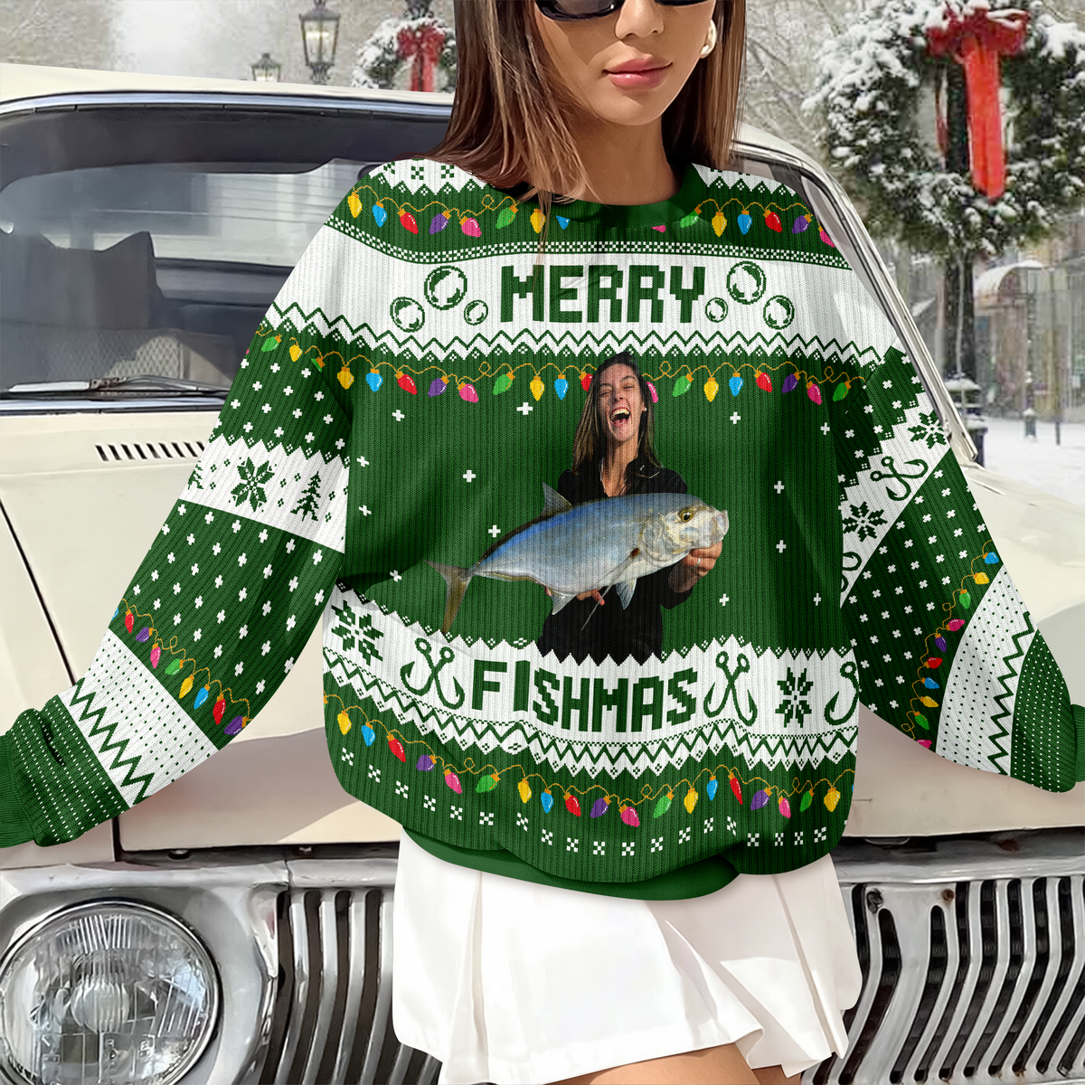 Custom Photo Merry Fishmas Ugly Sweater For Fishing Lovers HO82 900424