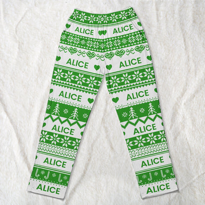 Xmas Gift, Custom Name, Fair Isle Knit Pattern - Personalized Lounge Pants