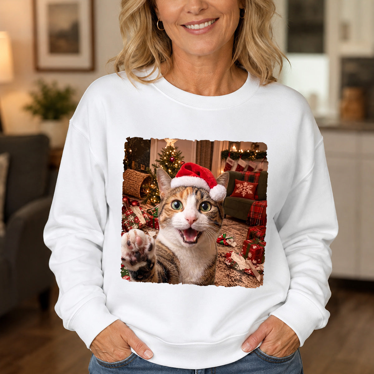 Custom Photo Funny Christmas Pet Selfie - Personalized 2D Unisex Sweatshirt