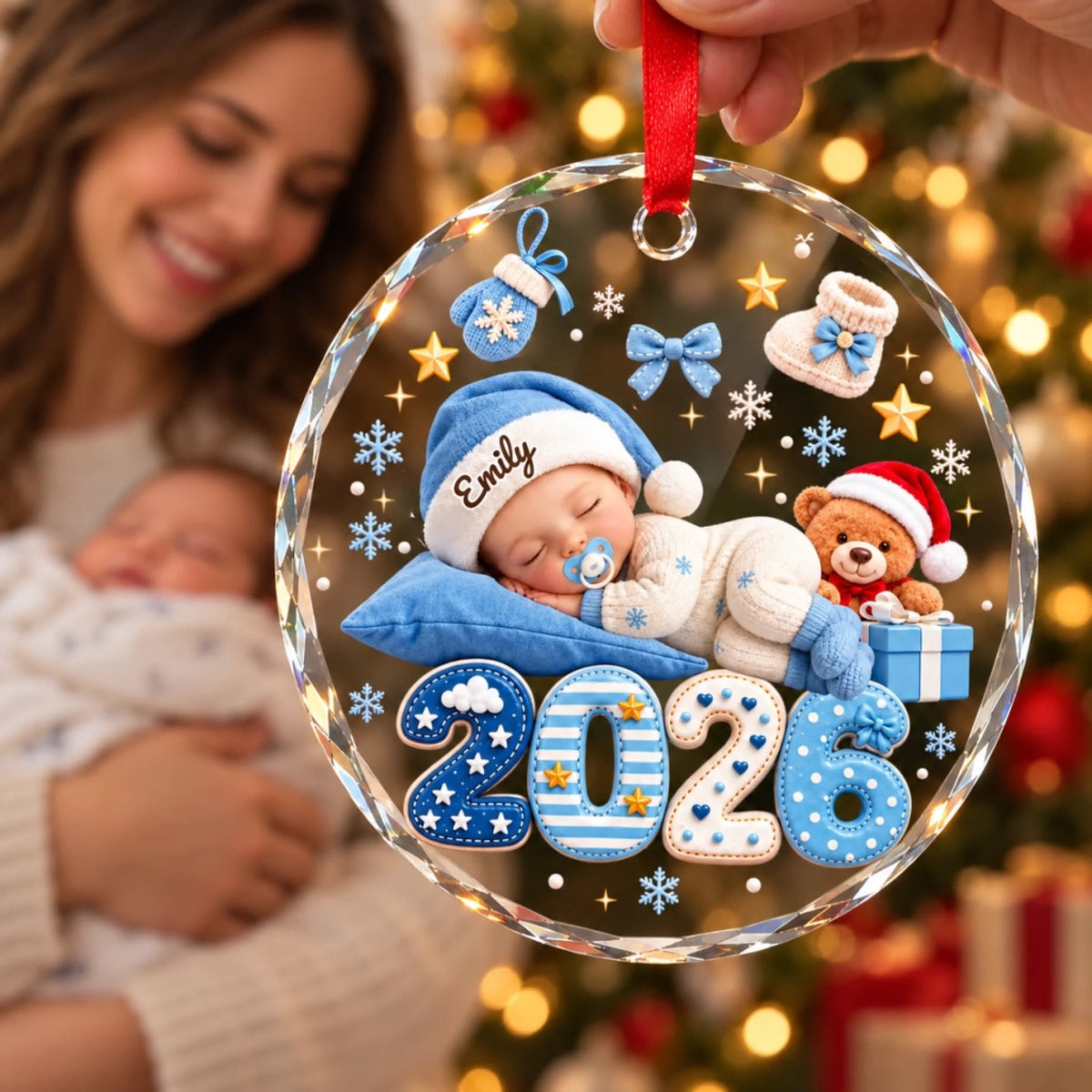 Custom Name Baby Christmas Gifts - Personalized Glass Ornament