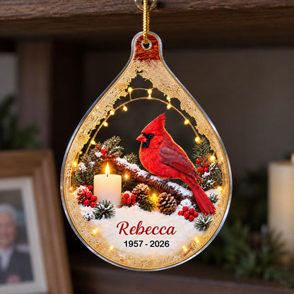 Cardinal Memorial Lighted - Personalized Acrylic Ornament - In Loving Memory Christmas Keepsake, Sympathy Gift for Loss of Loved One