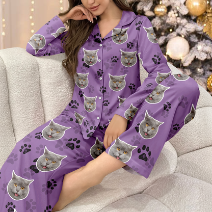 Custom Cat Face Photo Pajamas Christmas Gift For Cat Lovers CH07 899578