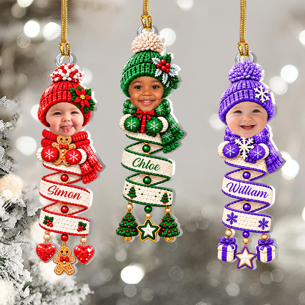 Baby Face Photo In Snowman Spiral - Personalized 1-Layer Acrylic Ornament