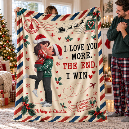 I Love You More The End I Win - Personalized Fleece Blanket - Heartfelt Christmas Gift for Her, for Him