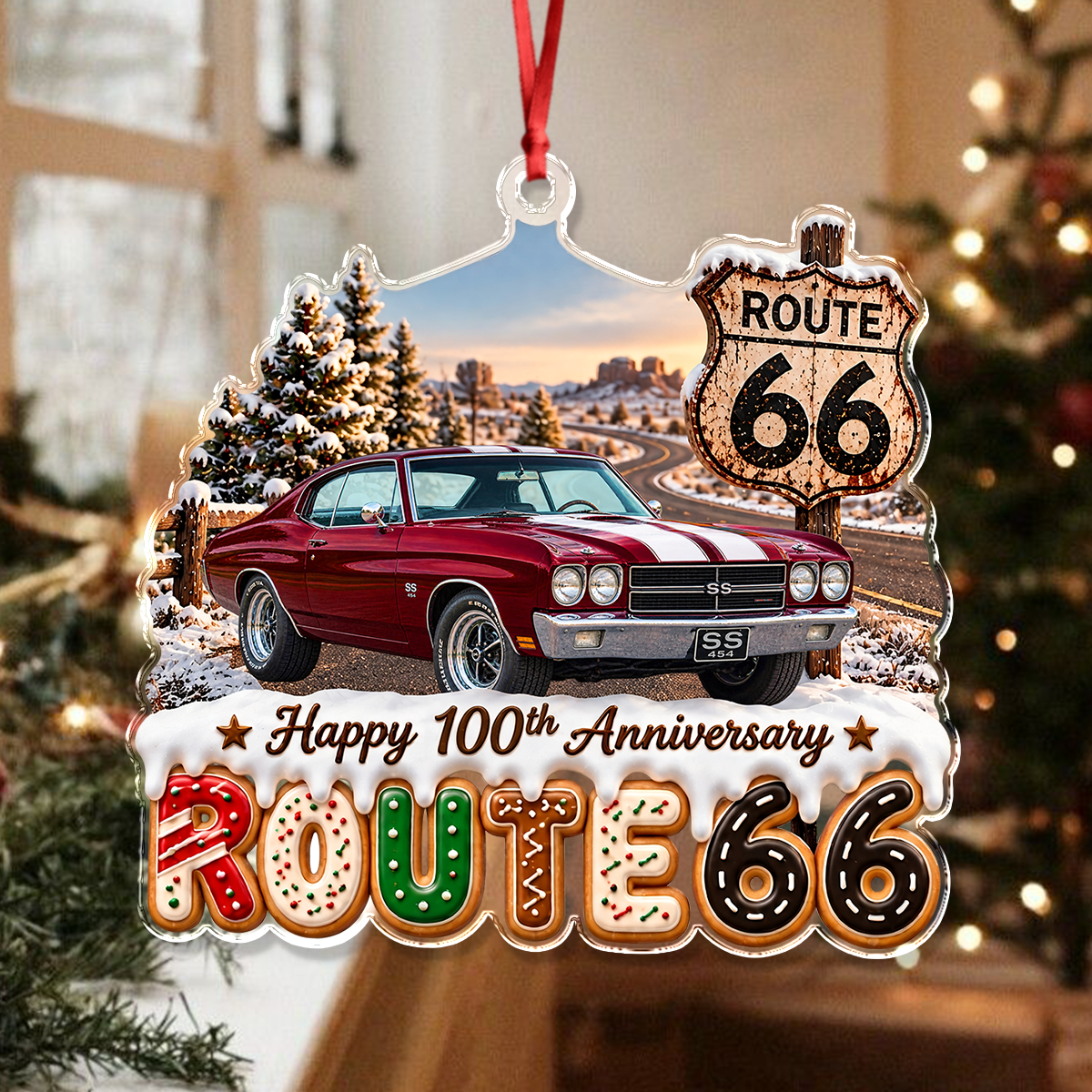 Custom Photo Car Happy 100th Anniversary Route 66 Acrylic Ornament, Personalized Christmas Tree Decoration Gift For Car Lovers LM32 670289