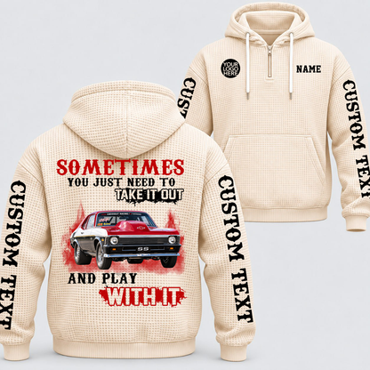 Take It Out & Play - Personalized Classic Car Photo Quarter Zip Hoodie - Gift For Car Lovers A2110