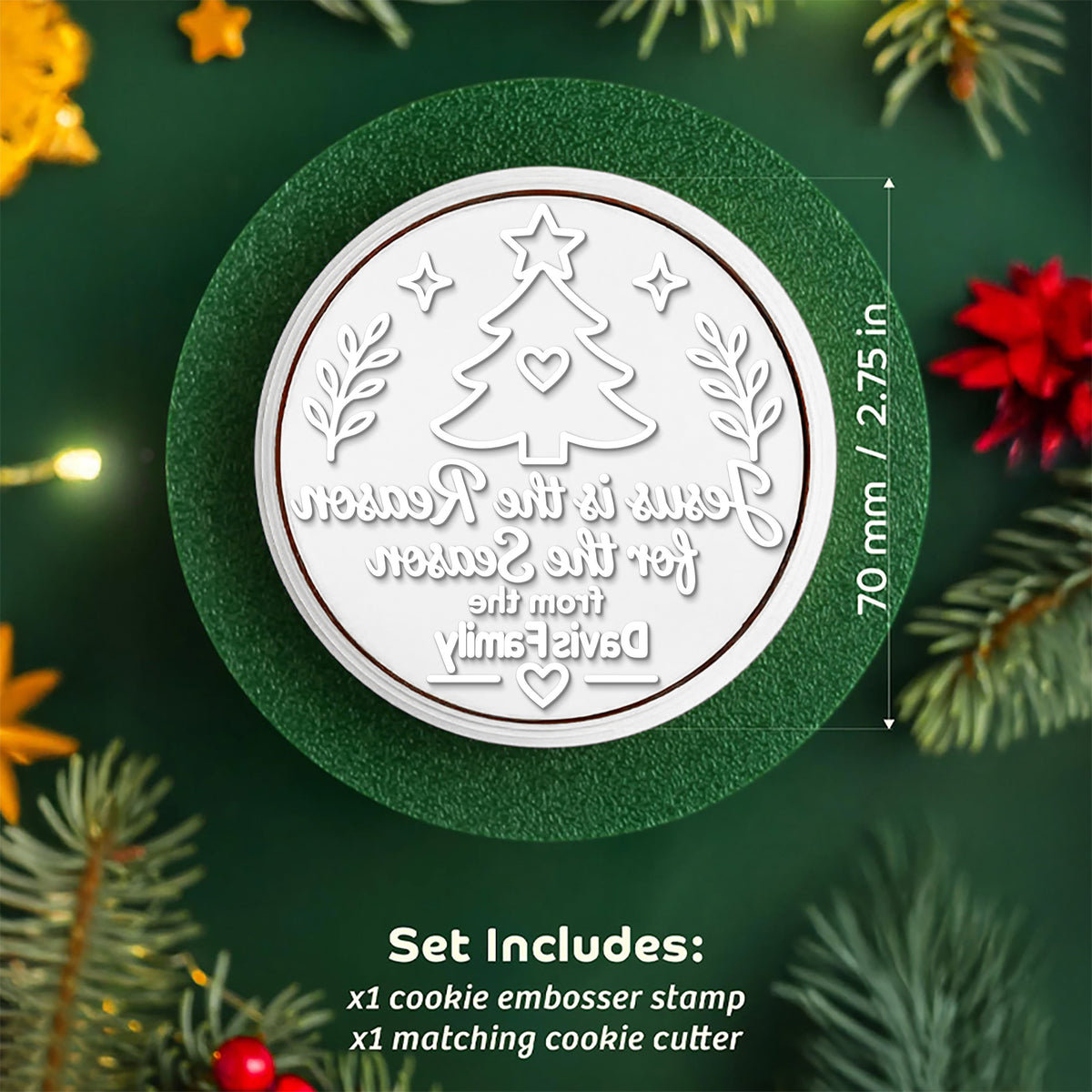 Custom Family Name Jesus Is the Reason For The Season Cookie Stamp, Personalized Holiday Baking Gift HO82 904128