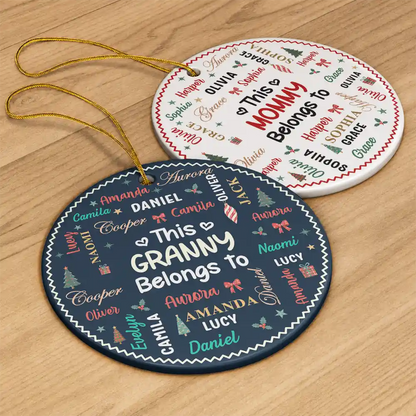 Christmas Gift For Grandma Nana - Personalized Kids Names Ceramic Ornament