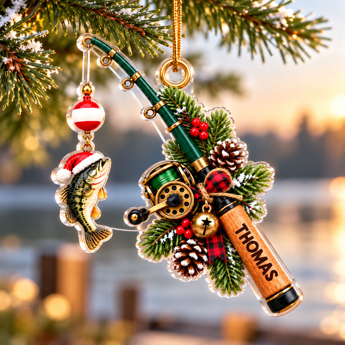 Fishing Rod Christmas 2D Flat - Personalized Acrylic Ornament - Christmas Gift For Fishing Lovers