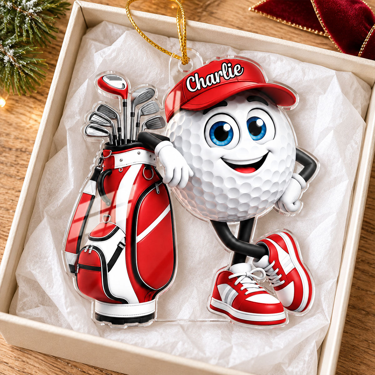 Golf Is My Happy Place - Personalized Acrylic Ornament - Christmas Gift for Husband, Son, Dad, Grandpa