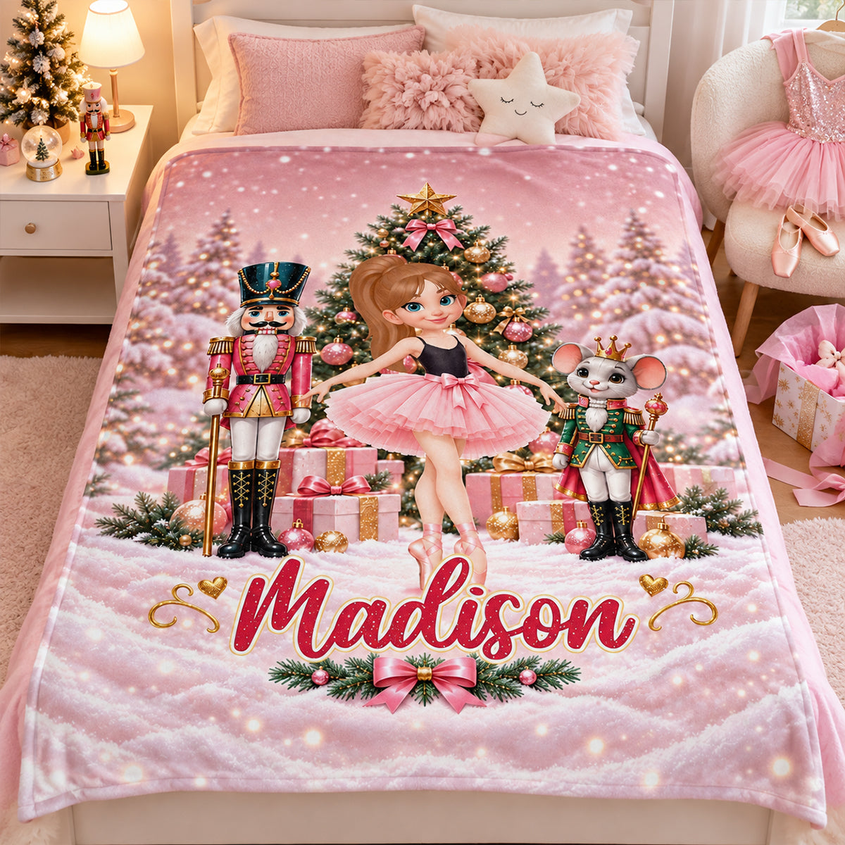 The Nutcracker Ballet Dancer - Personalized Fleece Blanket - Christmas Gift for Daughter, Granddaughter, Niece