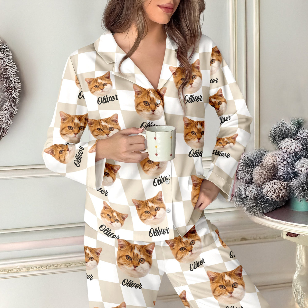 Molt Custom Dog Cat Face Gingham Pattern Pajamas For Dog Cat Lovers Lm32 897259