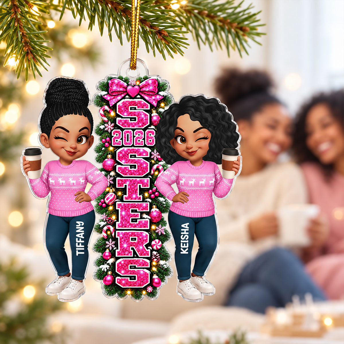 Christmas Sisters Forever - Personalized Acrylic Ornament - Christmas Gift For Friends, Family, Girls
