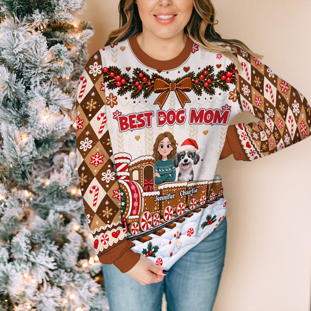 Custom Christmas Sweatshirt for Dog Mom, Dog Lovers • Best Dog Mom - Personalized All-Over-Print Sweatshirt