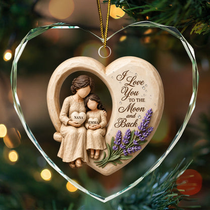 Grandma Loves to the Moon and Back - Personalized Glass Ornament - Christmas Gift for Granddaughter Grandson