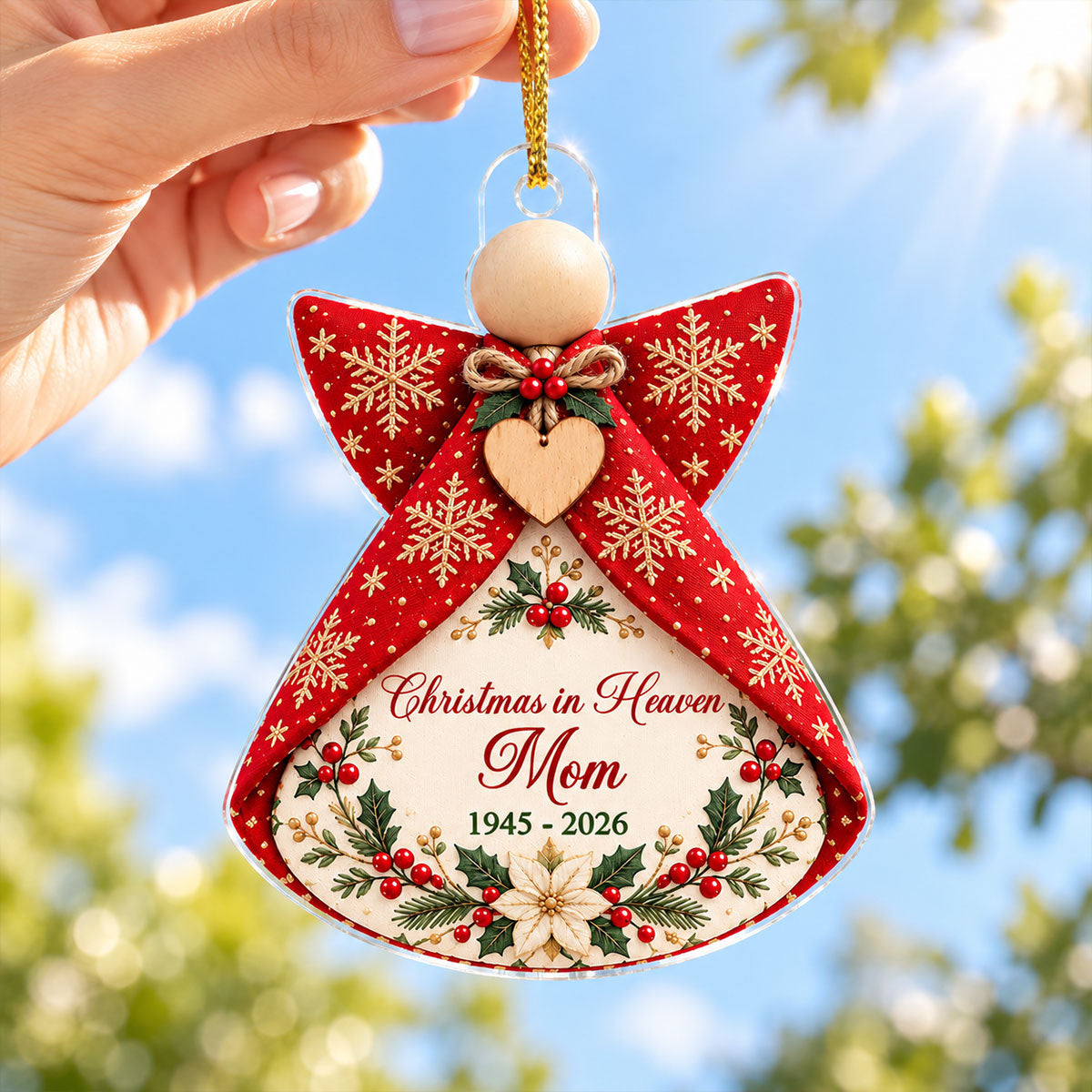 Christmas in Heaven Memorial Angel - Personalized Acrylic Ornament - Remembrance Gift, Sympathy Gift For Family