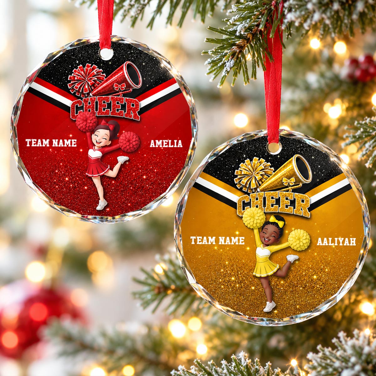 Proud Cheerleader Custom Name And Team Name - Personalized Glass Ornament - Christmas Gift For Cheerleaders, Daughter, Granddaughter