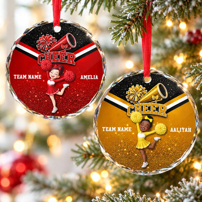 Proud Cheerleader Custom Name And Team Name - Personalized Glass Ornament - Christmas Gift For Cheerleaders, Daughter, Granddaughter