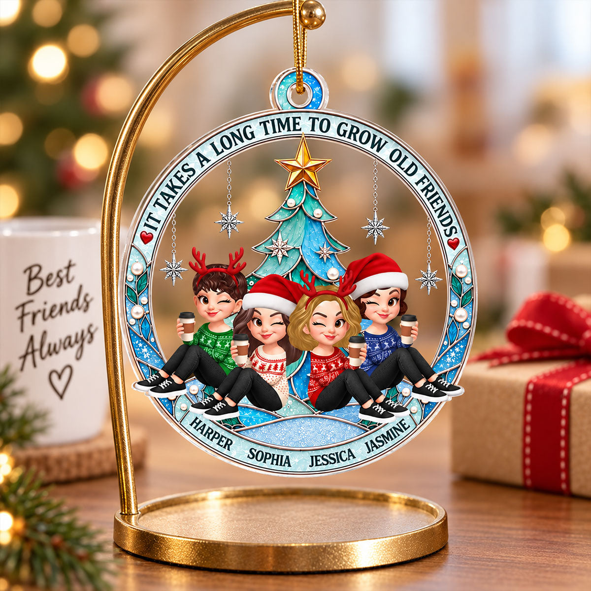 Stained Glass Christmas Tree Grow An Old Friends - Personalized Acrylic Ornament