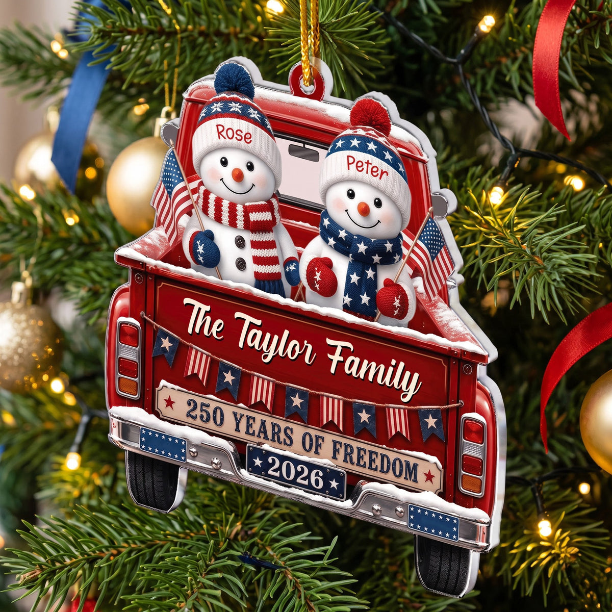 America 250th Anniversary Christmas Gifts For Mom, Dad, Family - Personalized Ornament
