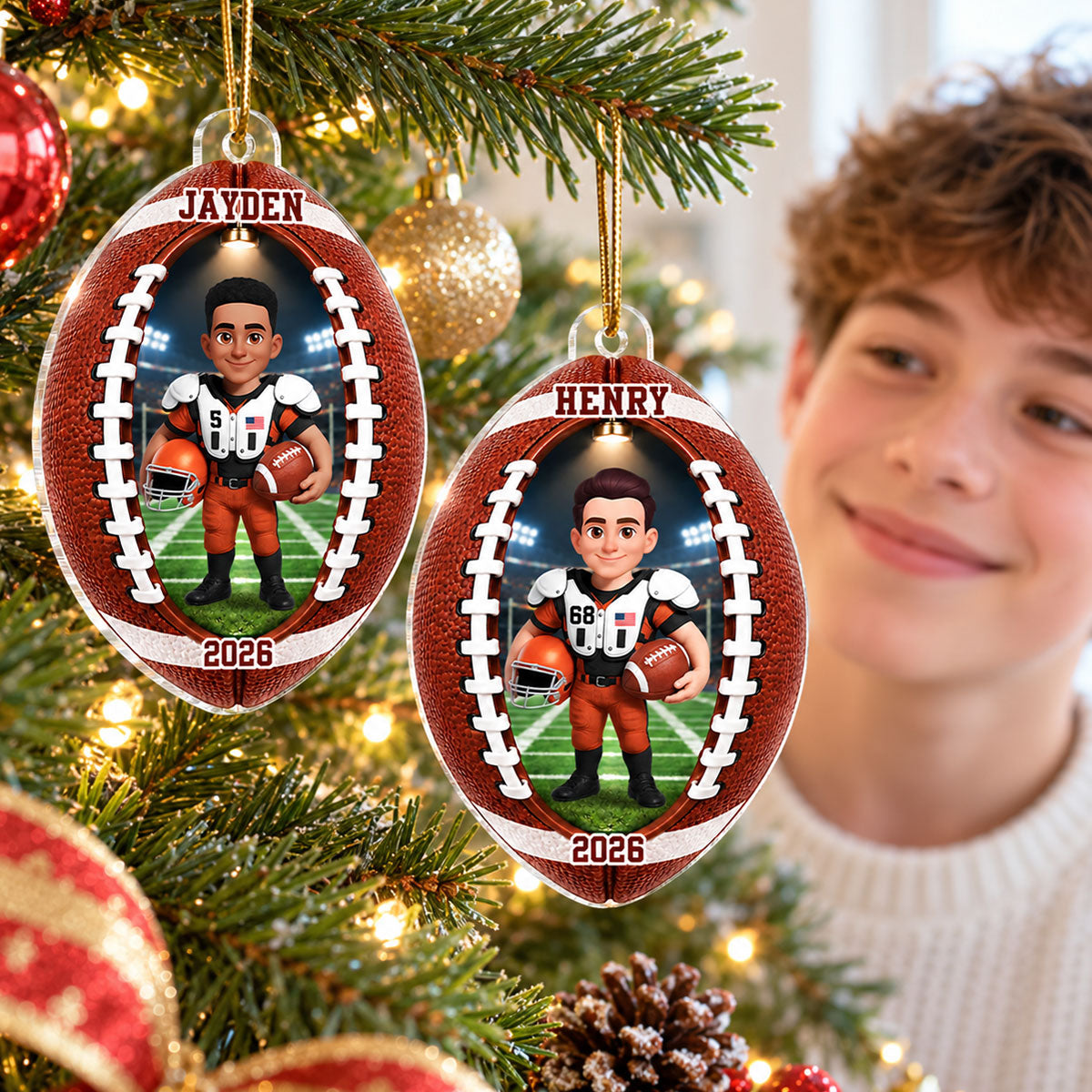 Football Boy Girl Design - Personalized Acrylic Ornament - Christmas Gift For Daughter, Son, Grandkids