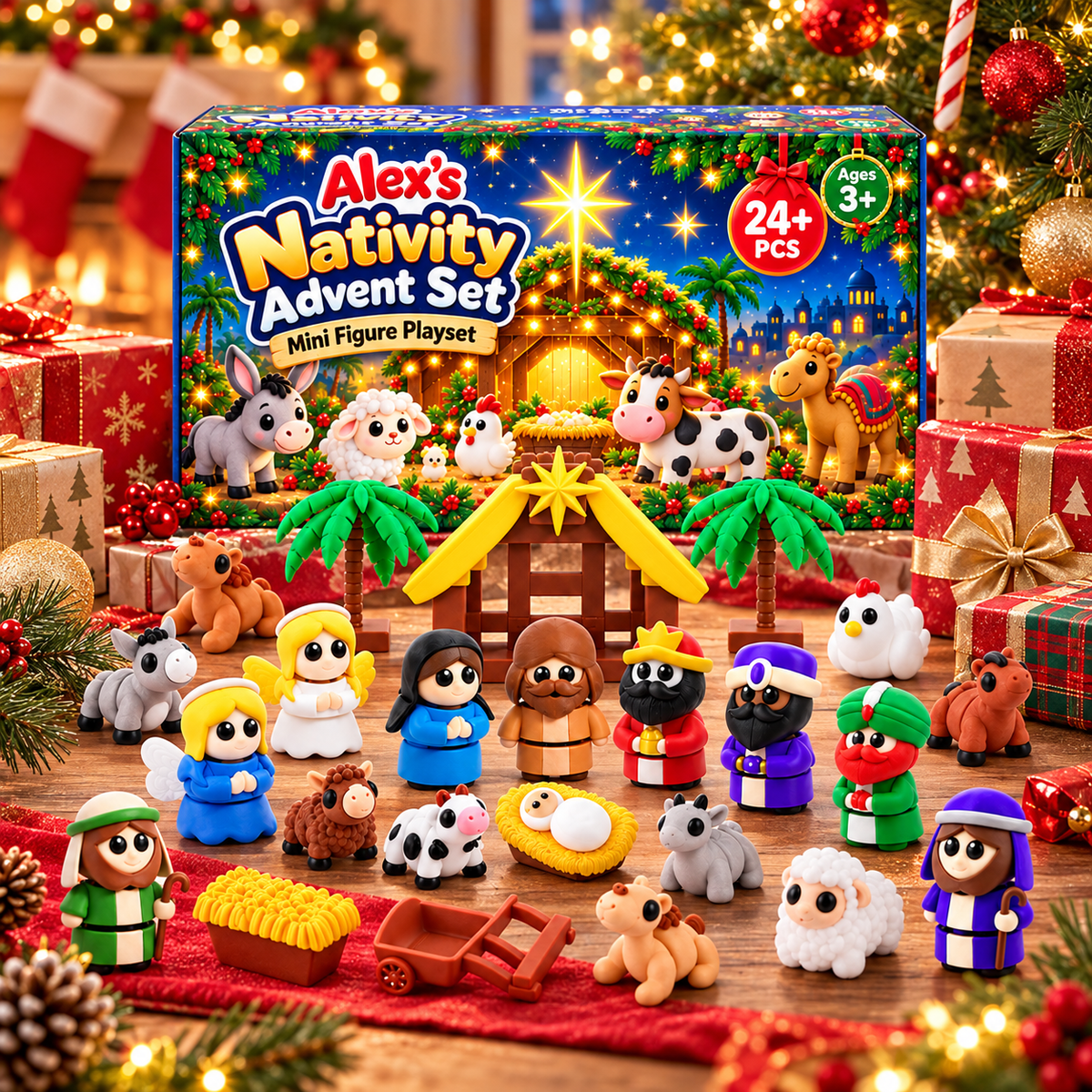 24-Day Christmas Countdown Nativity Playset with Name - Personalized Custom Advent Calendar
