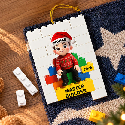 Little Kid Master Builder - Personalized Building Blocks Ornament - Christmas Gift For Kids, Son, Grandson, Daughter, Granddaughter