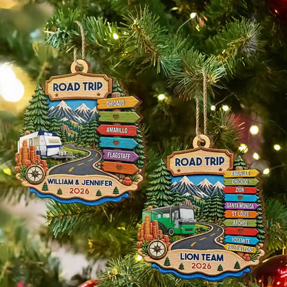 Road Trip Travel Gift For Couples, Family, Friends - Personalized Vacation Wooden Ornament