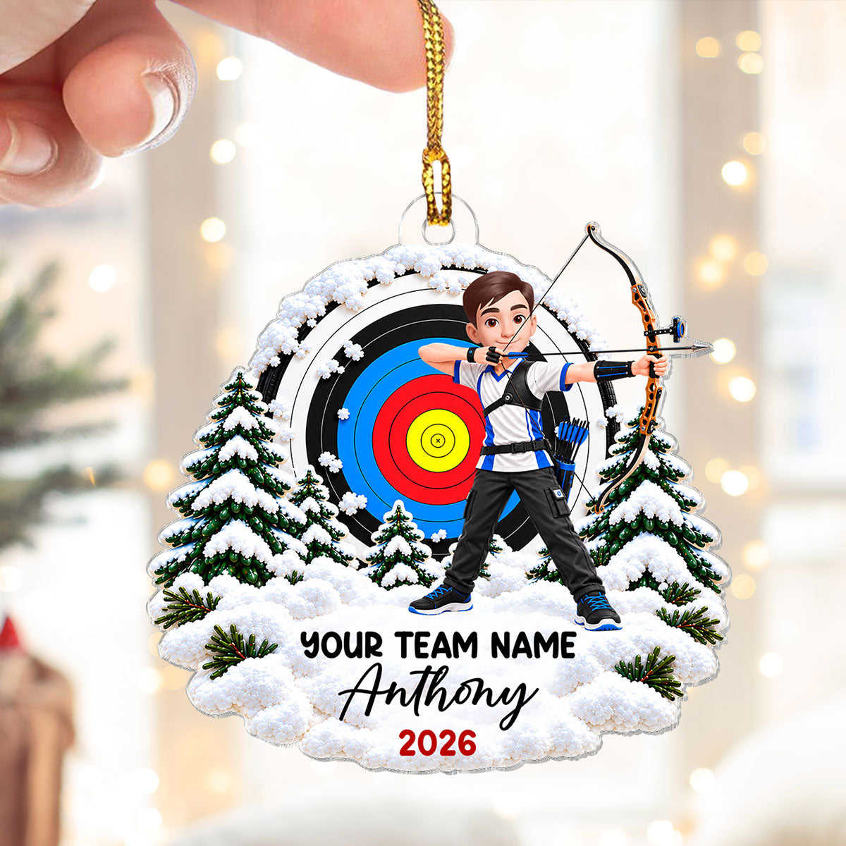 Proud Archer Custom Name And Team Name - Personalized Acrylic Ornament - Christmas Gift For Archery Lovers, Son, Daughter, Grandkids