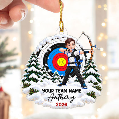 Proud Archer Custom Name And Team Name - Personalized Acrylic Ornament - Christmas Gift For Archery Lovers, Son, Daughter, Grandkids