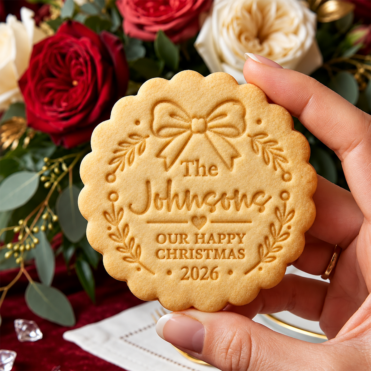 Personalized Family Name Happy Christmas Cookie Stamp, Holiday Baker Gift HO82 904130