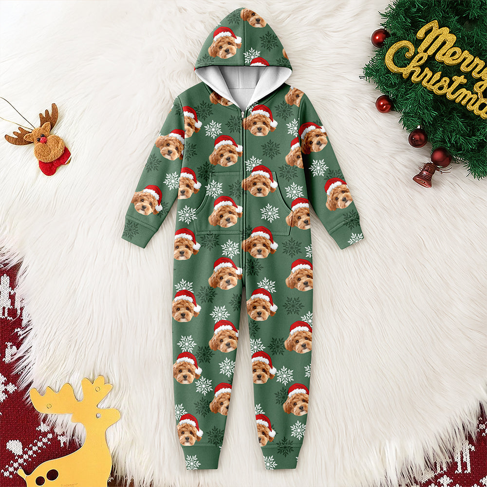 Custom Dog Photo Snow Pattern Christmas Onesie Pajamas Gift For Pet Lovers CH07 180756