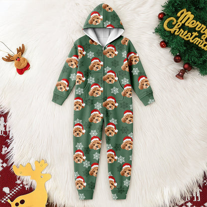 Custom Dog Photo Snow Pattern Christmas Onesie Pajamas Gift For Pet Lovers CH07 180756