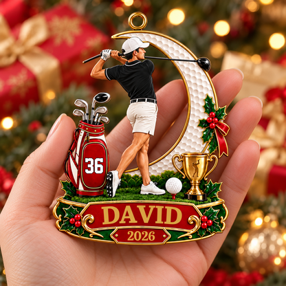 Personalized Golfer Christmas Ornament 2026 - Custom Name & Number Acrylic Keepsake | Golf Gift For Him
