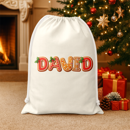 Custom Name Gingerbread Letter Christmas Sack, Personalized Holiday Gift Bag TH10 171349