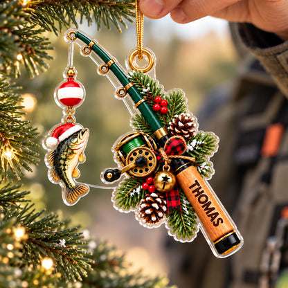 Fishing Rod Christmas 2D Flat - Personalized Acrylic Ornament - Christmas Gift For Fishing Lovers