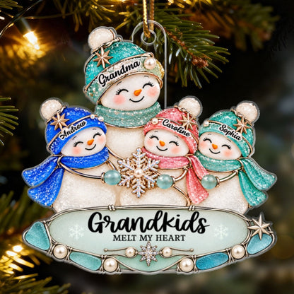 Grandkids Melt My Heart Grandma Grandchildren Snowman 2D Flat Printed - Personalized Acrylic Ornament - Christmas Decor For Grandma