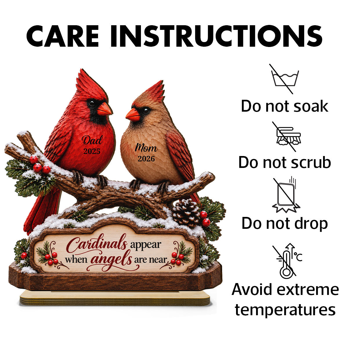 Cardinals On Snowy Branch Memorial - Personalized Wooden Plaque - Sympathy Gift for Loss of Loved One