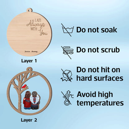 Always With You Cardinal Family Memorial Christmas Personalized 2-Layer Wooden Ornament