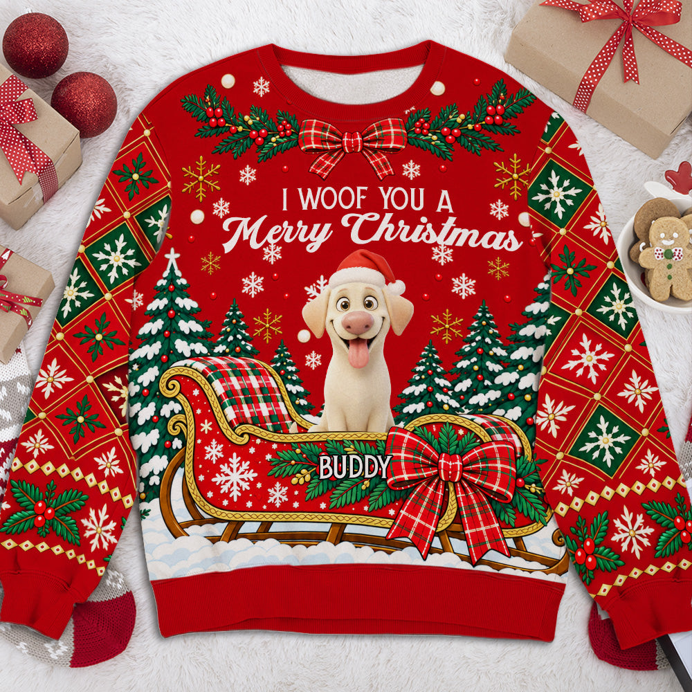 Custom Christmas Sweatshirt for Dog Mom, Dog Dad • We Woof You A Merry Christmas - Personalized All-Over-Print Sweatshirt