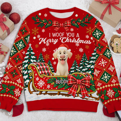 Custom Christmas Sweatshirt for Dog Mom, Dog Dad • We Woof You A Merry Christmas - Personalized All-Over-Print Sweatshirt
