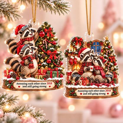 Raccoon Couple Annoying Each Other - Personalized Acrylic Ornament - Funny Christmas Gift for Him, for Her