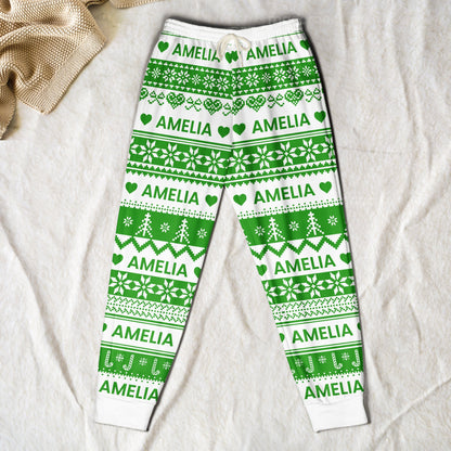Xmas Gift, Custom Name, Fair Isle Knit Pattern - Personalized Lounge Pants