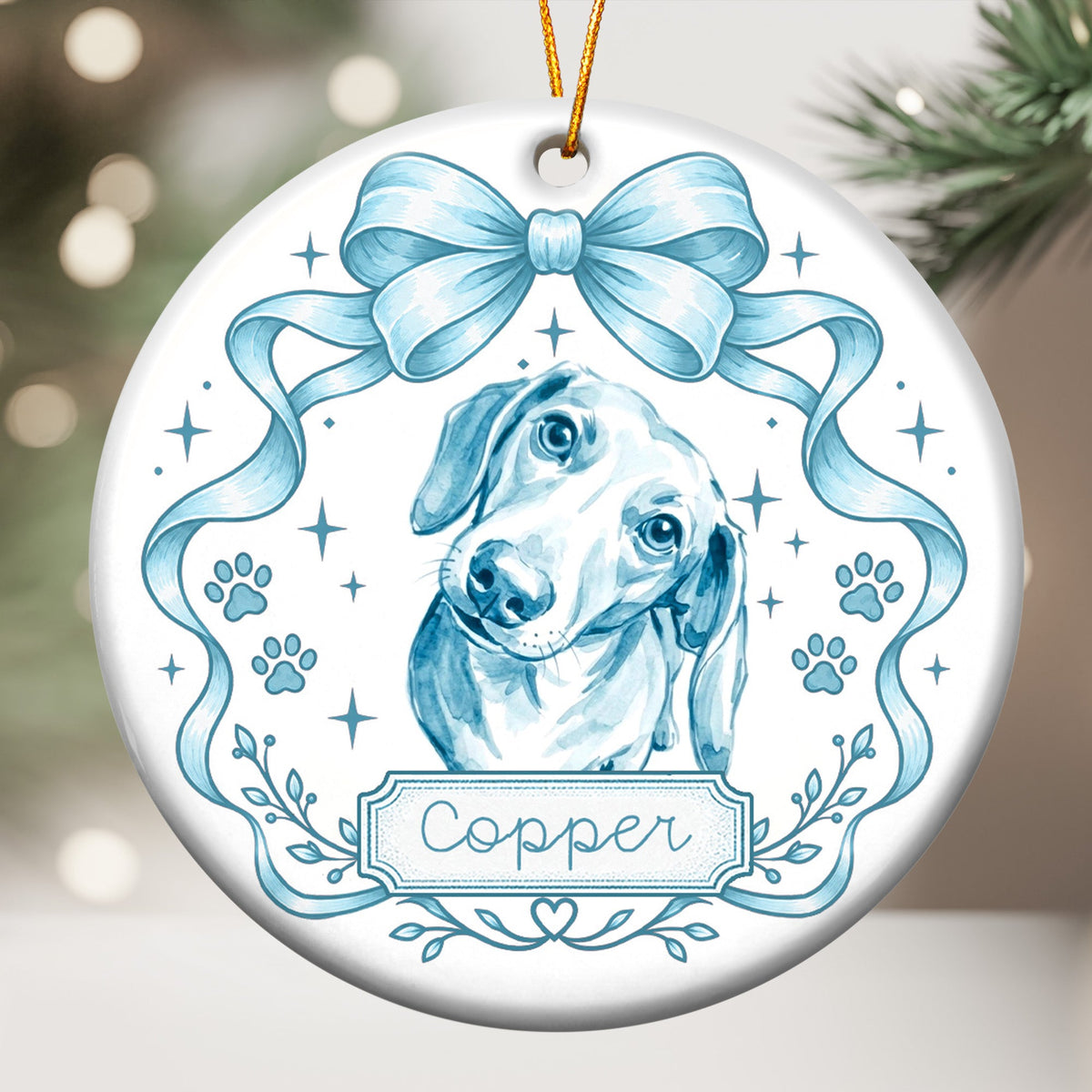 Pet Portrait Watercolor Preppy Coquette Aesthetic - Personalized Ornament
